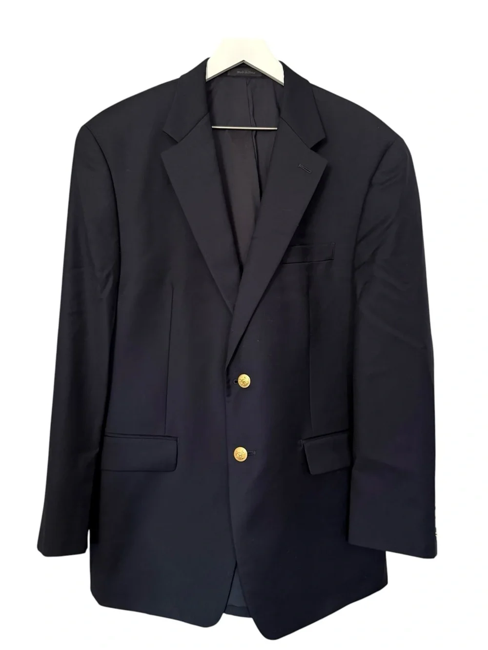 LAUREN Ralph Lauren Navy Blue Wool Gold Button Sport Coat Blazer Jacket Men 44R